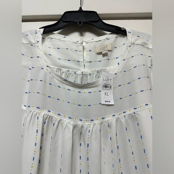 Loft Outlet Chiffon Blouse New Blue Yellow Stripes Ruffle (644) - Picture 4 of 5